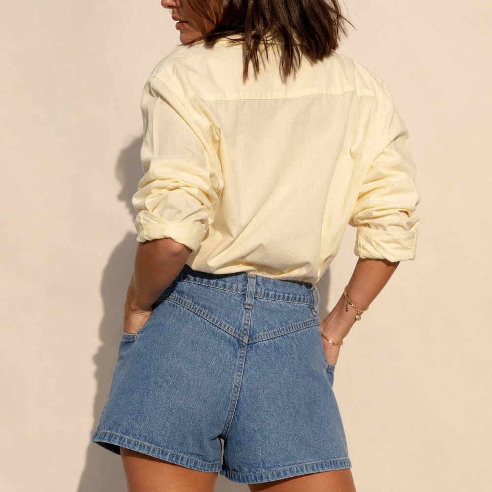 Vtg Bareback Denim Shorts High Waisted Mom Jean Shorts 80s 90s USA Made Women 28
